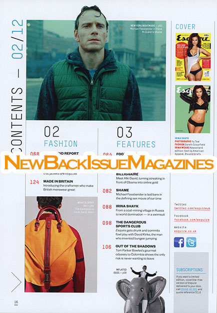 UK Esquire 2/12,Irina Shayk,Steve McQueen,Michael Fassbender